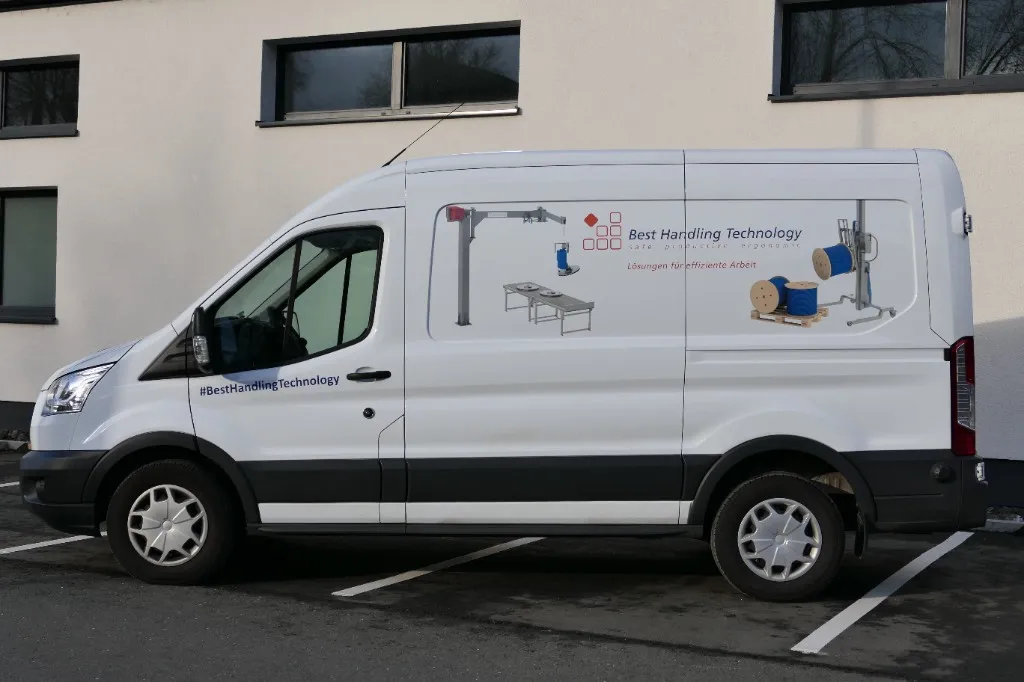 White Best Handling Technology service van with company branding and lifting equipment graphics