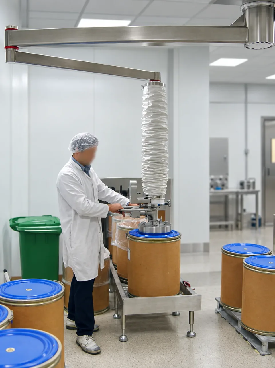Lifting a drum with a tube lifter in production