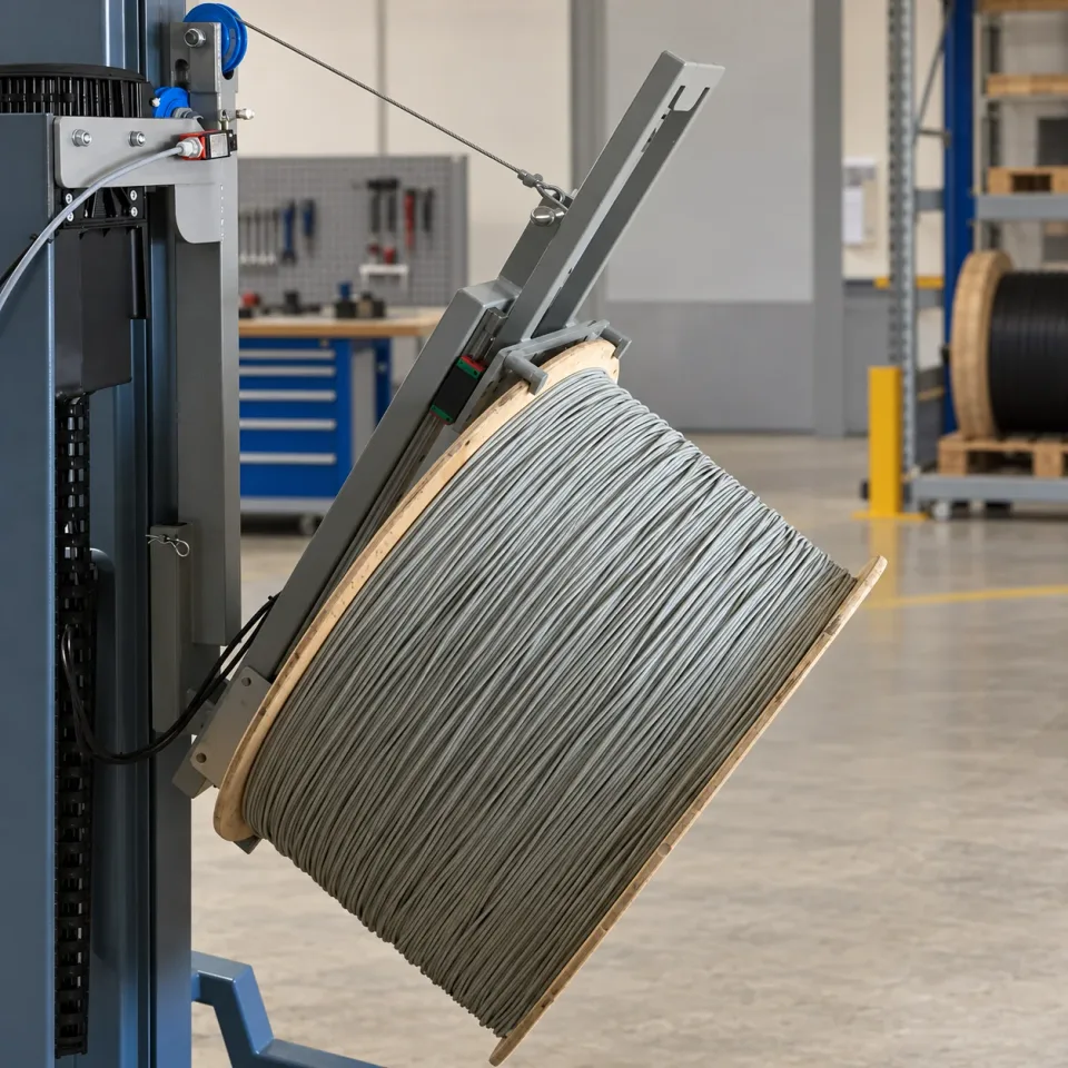 Tilted cable drum on a mobile lifting aid