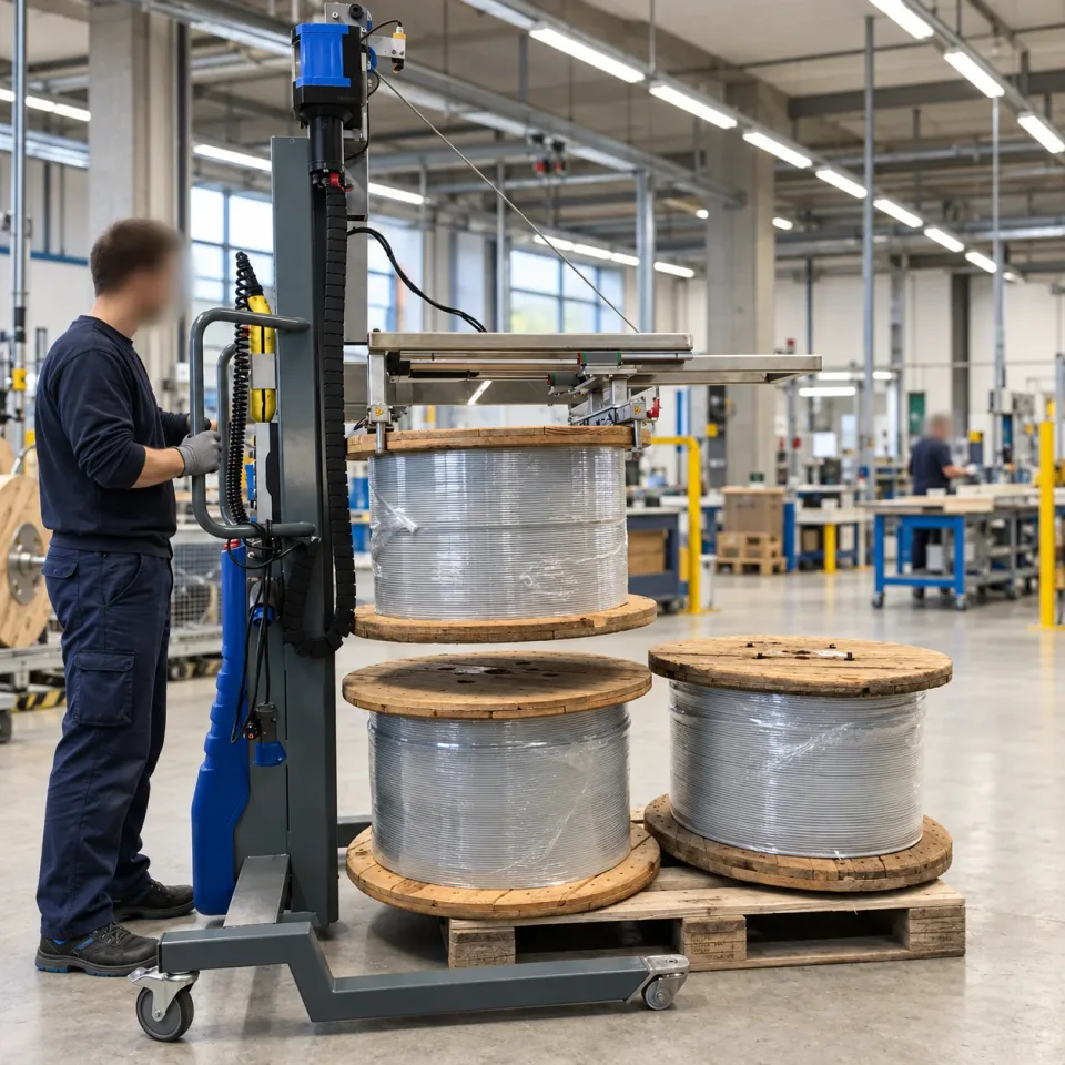 Moving a cable drum from a pallet