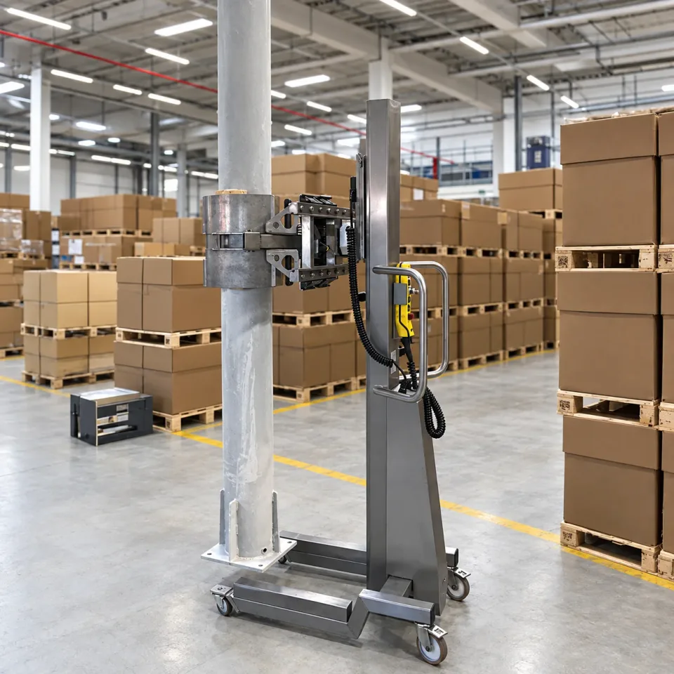 Mobile lifting aid between stacked shipping cartons