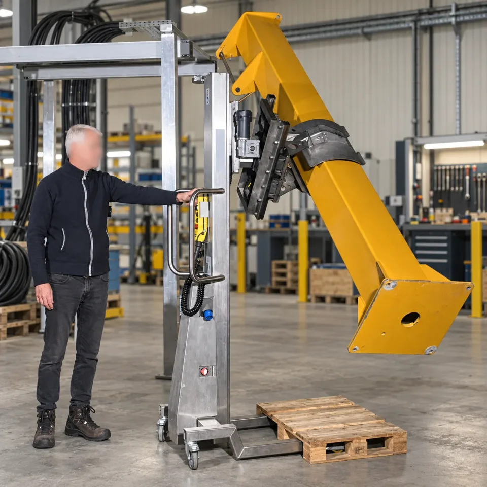 Lifting a large yellow machine component