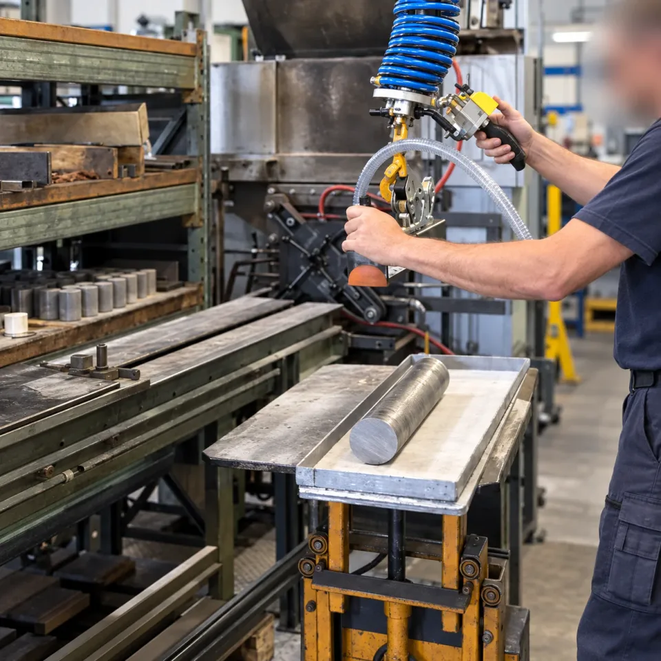 Handling a metal part with a tube lifter