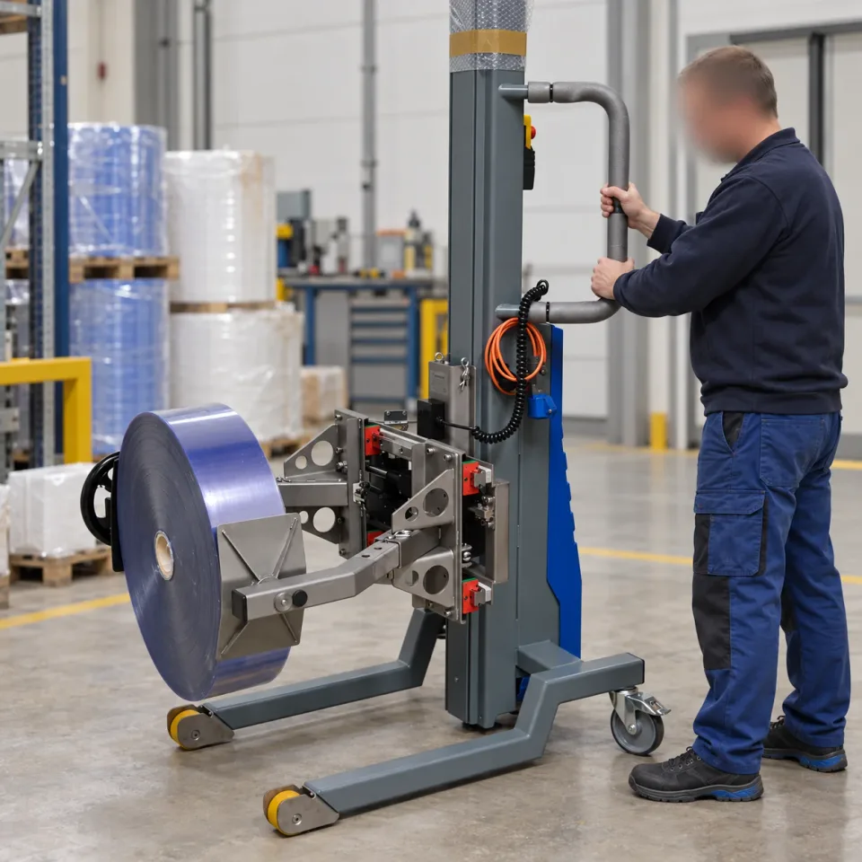 Handling a blue roll with a roll gripper