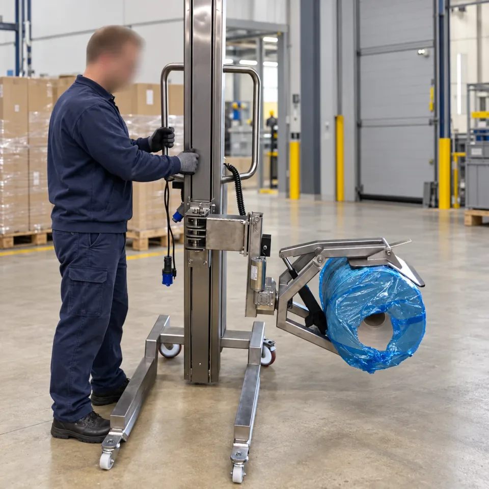 Transporting a wrapped roll with a mobile lifting aid