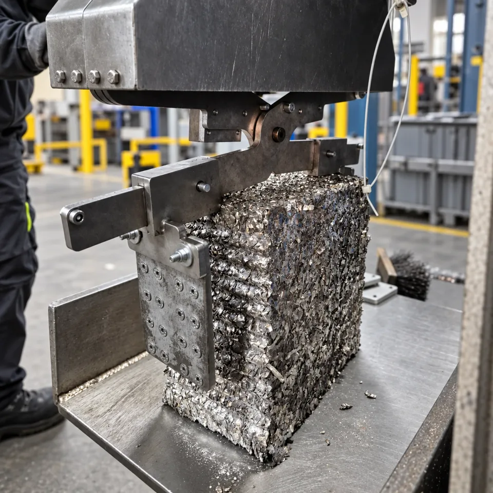 Lifting a compressed metal bale with a clamping gripper