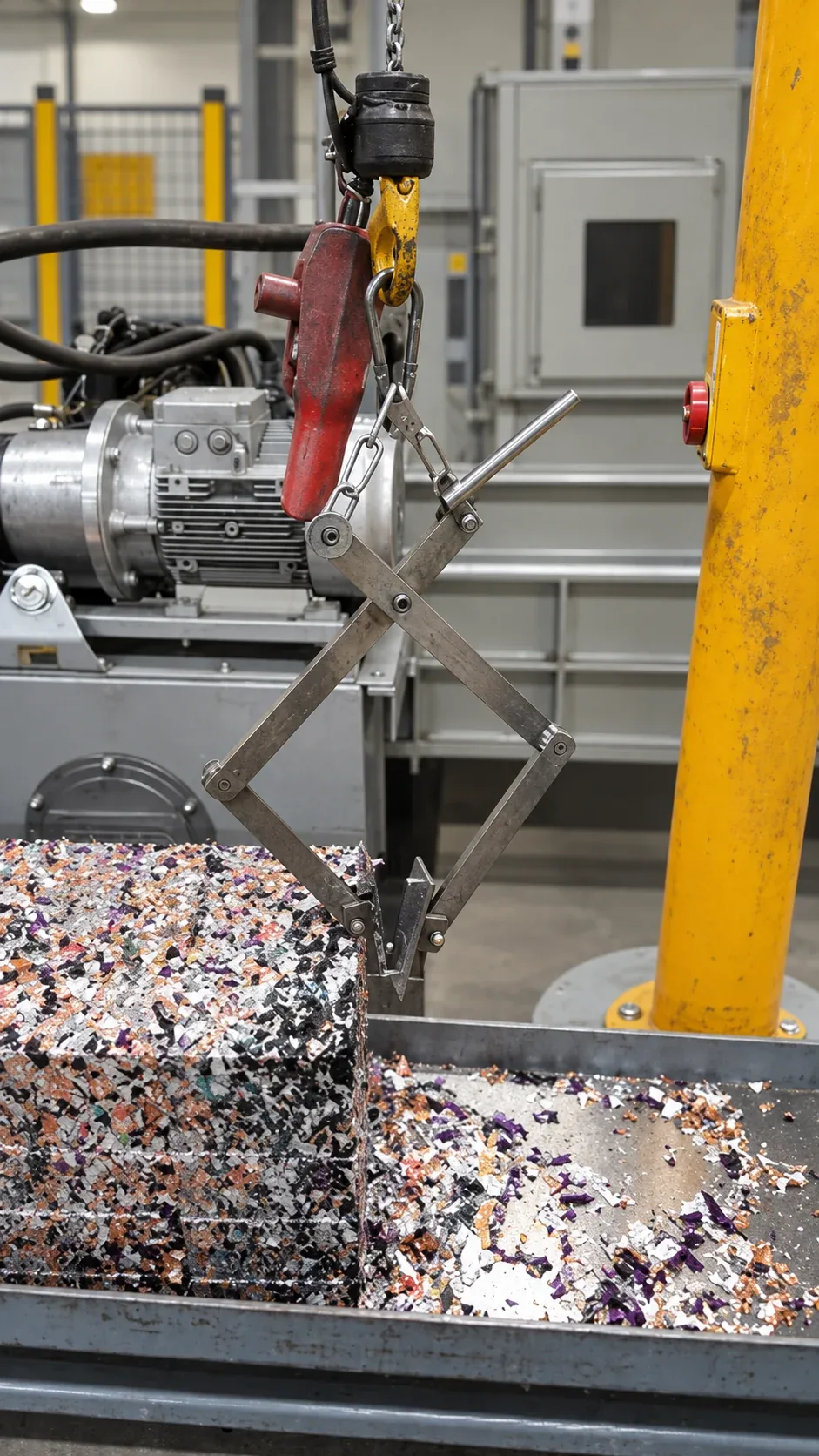 Lifting attachment on a bale of shredded material